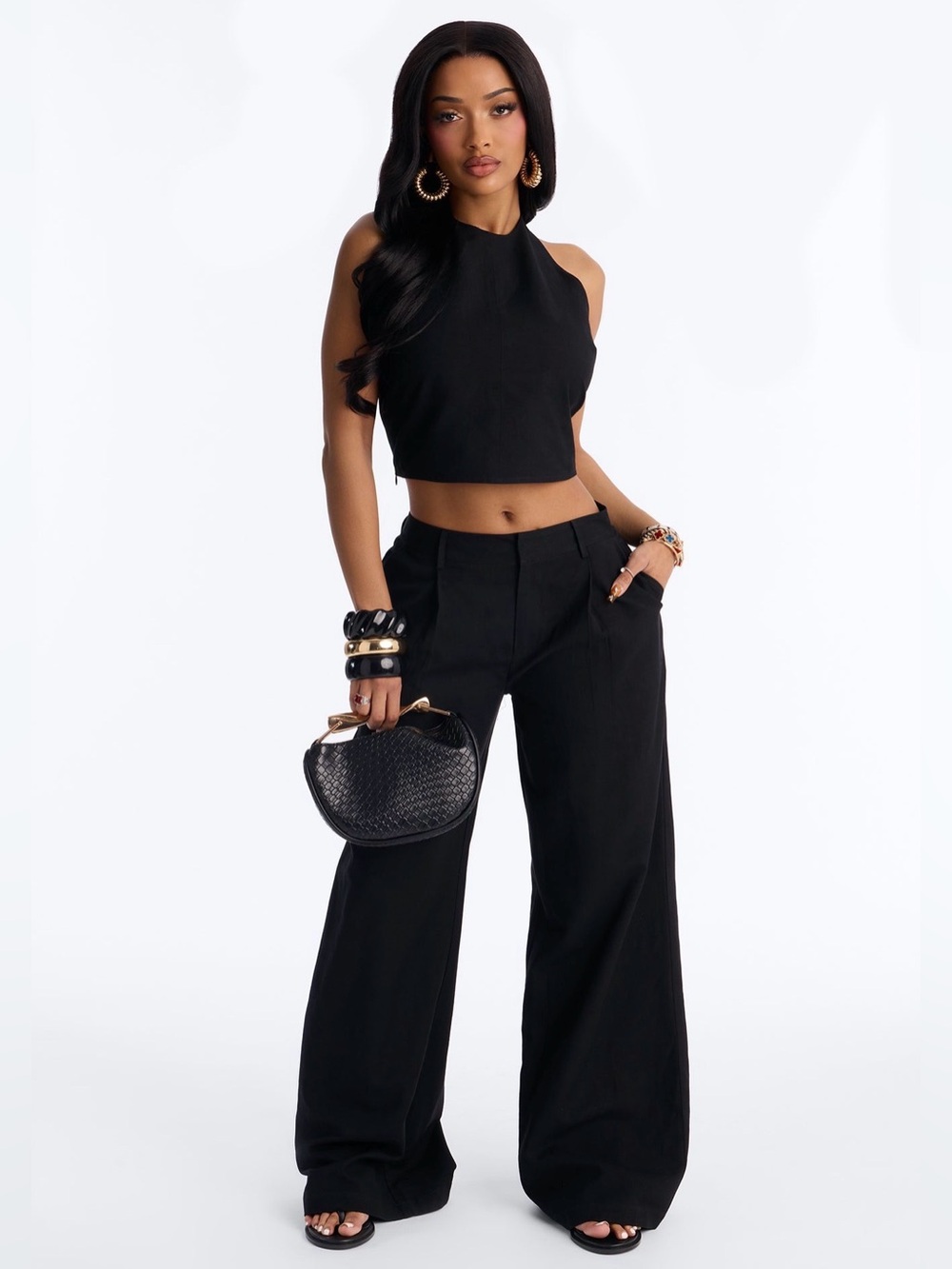 Ocean Breeze Linen Backless Halter Top - Black